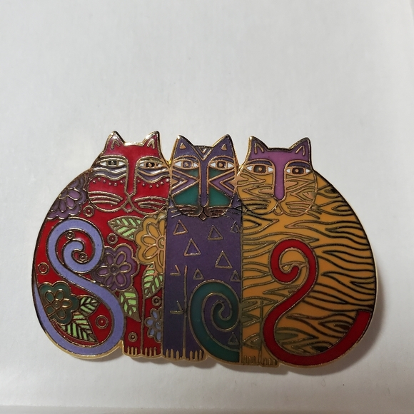 RARE Vintage Laurel Burch "Mysticats" Brooch 80s Cat Pin Cloisonne - Picture 1 of 4